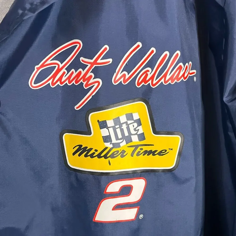 VINTAGE NASCAR Rusty Wallace navy snap up windbreaker 1990s men’s size large #2
